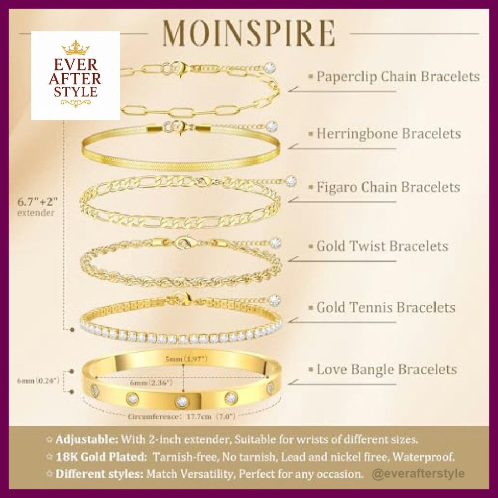 18k Gold Plated Stackable Bracelets Set Dainty El… - image 6